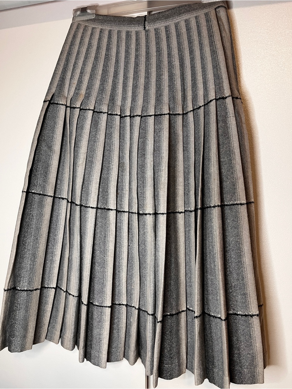 Gray Pleated A-Line Midi Skirt